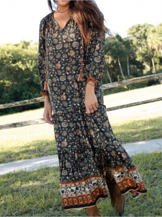 NATURAL LIFE Dresses & Skirts - Natural Life Lula Floral Maxi Dress Long Sleeve Green Floral Medium
